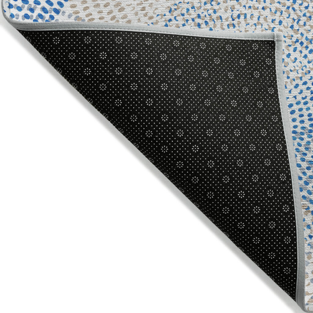 8' X 10' Ivory Blue And Taupe Polka Dot Washable Indoor Outdoor Area Rug