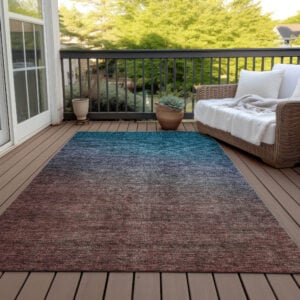 8' X 10' Teal Blue Chocolate And Charcoal Ombre Washable Indoor Outdoor Area Rug