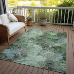 5' X 8' Green And Brown Abstract Washable Indoor Outdoor Area Rug