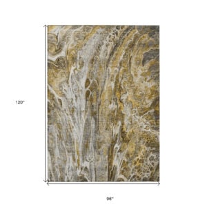 8' X 10' Brown Taupe And Gold Abstract Washable Indoor Outdoor Area Rug