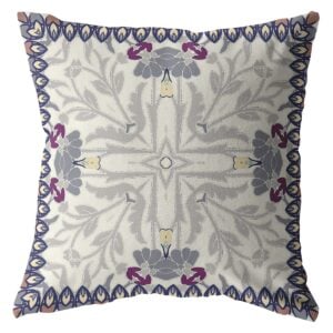 18" Gray Floral Frame Zippered Suede Throw Pillow