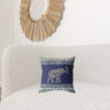 16” Navy Ornate Elephant Zippered Suede Throw Pillow
