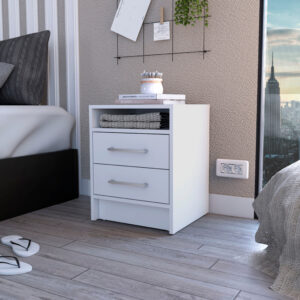 20" White Two Drawers Faux Wood Nightstand