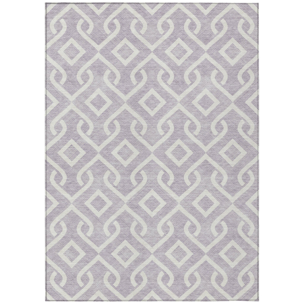 3' X 5' Lavender And Ivory Geometric Washable Indoor Outdoor Area Rug