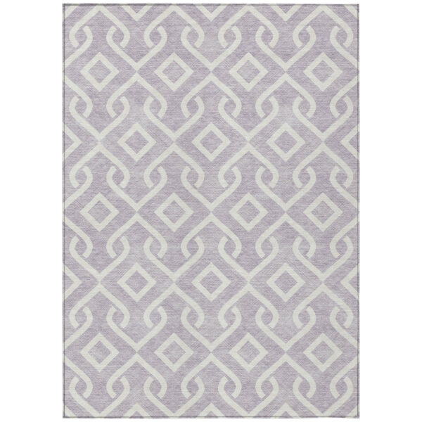 3' X 5' Lavender And Ivory Geometric Washable Indoor Outdoor Area Rug