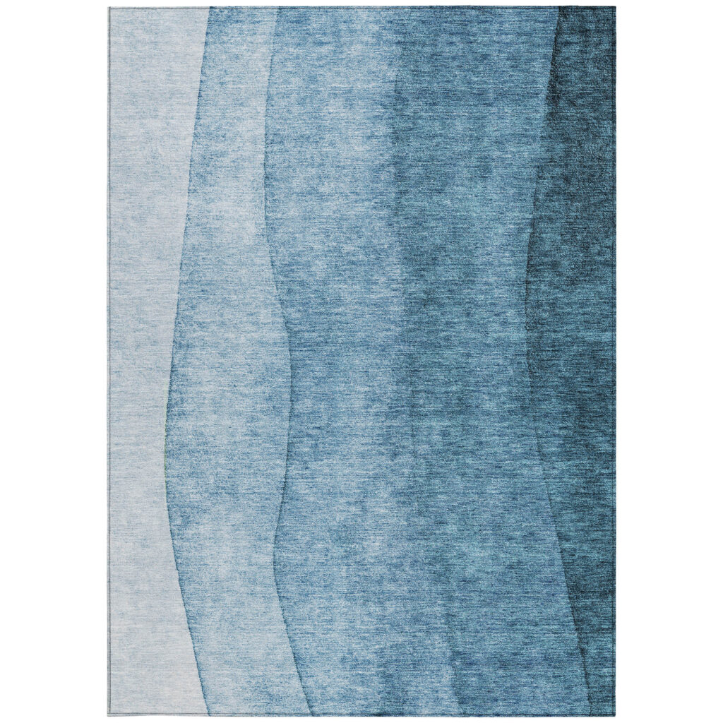 8' X 10' Denim Blue And Navy Blue Ombre Washable Indoor Outdoor Area Rug