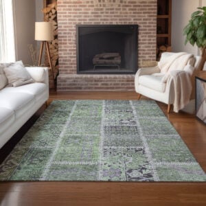 3' X 5' Green And Charcoal Patchwork Washable Indoor Outdoor Area Rug