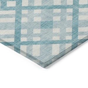9' X 12' Teal Blue Aqua And Ivory Geometric Washable Indoor Outdoor Area Rug