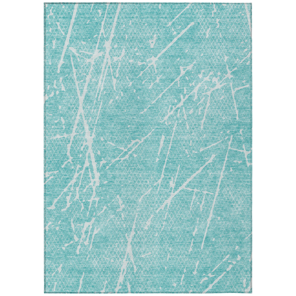 8' X 10' Teal Blue And Ivory Abstract Washable Indoor Outdoor Area Rug