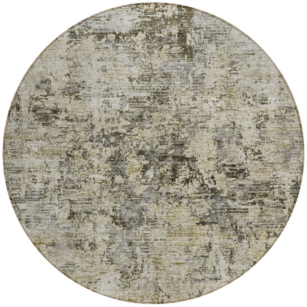 8' Taupe Beige And Gray Round Abstract Washable Indoor Outdoor Area Rug