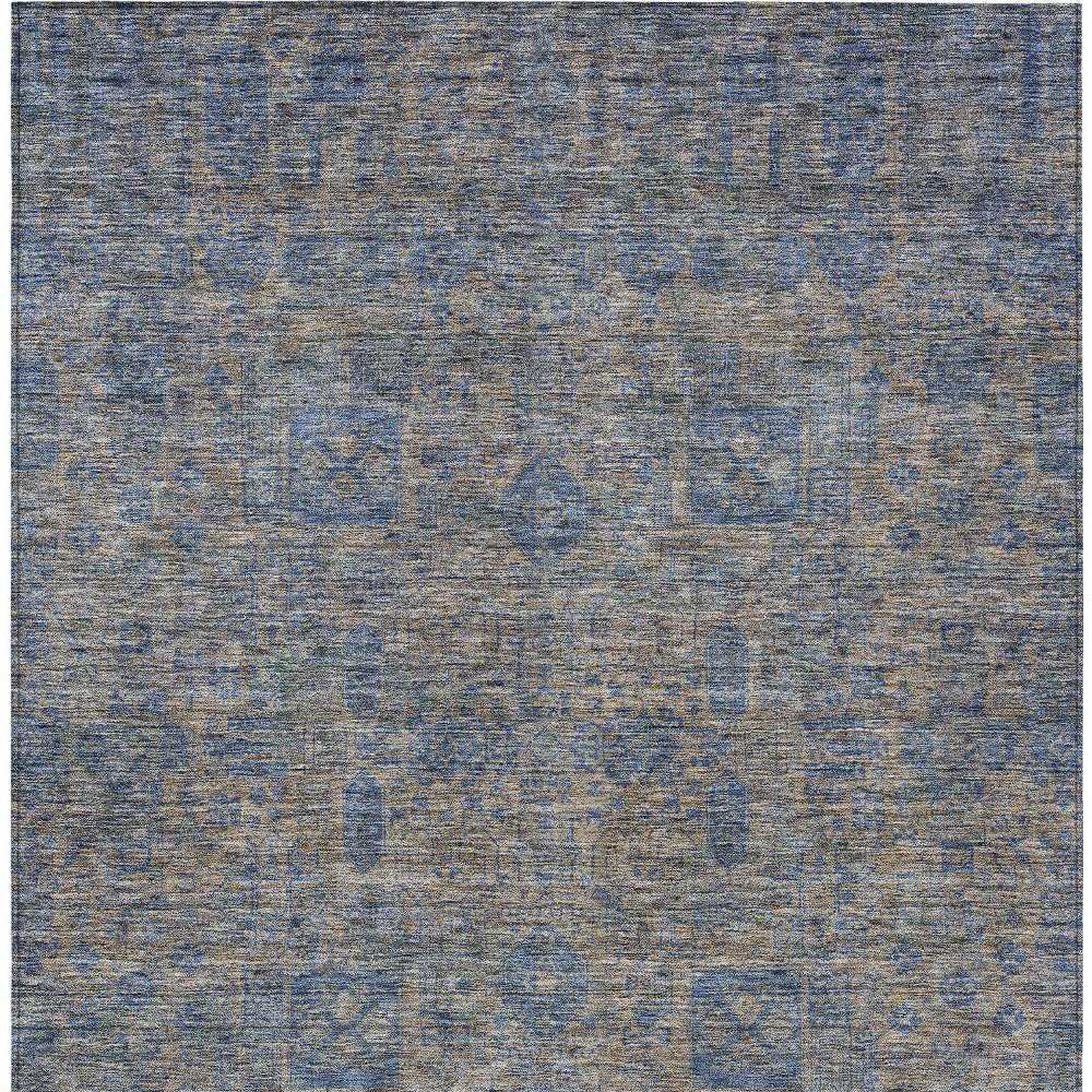 5' X 8' Khaki And Denim Blue Oriental Washable Indoor Outdoor Area Rug