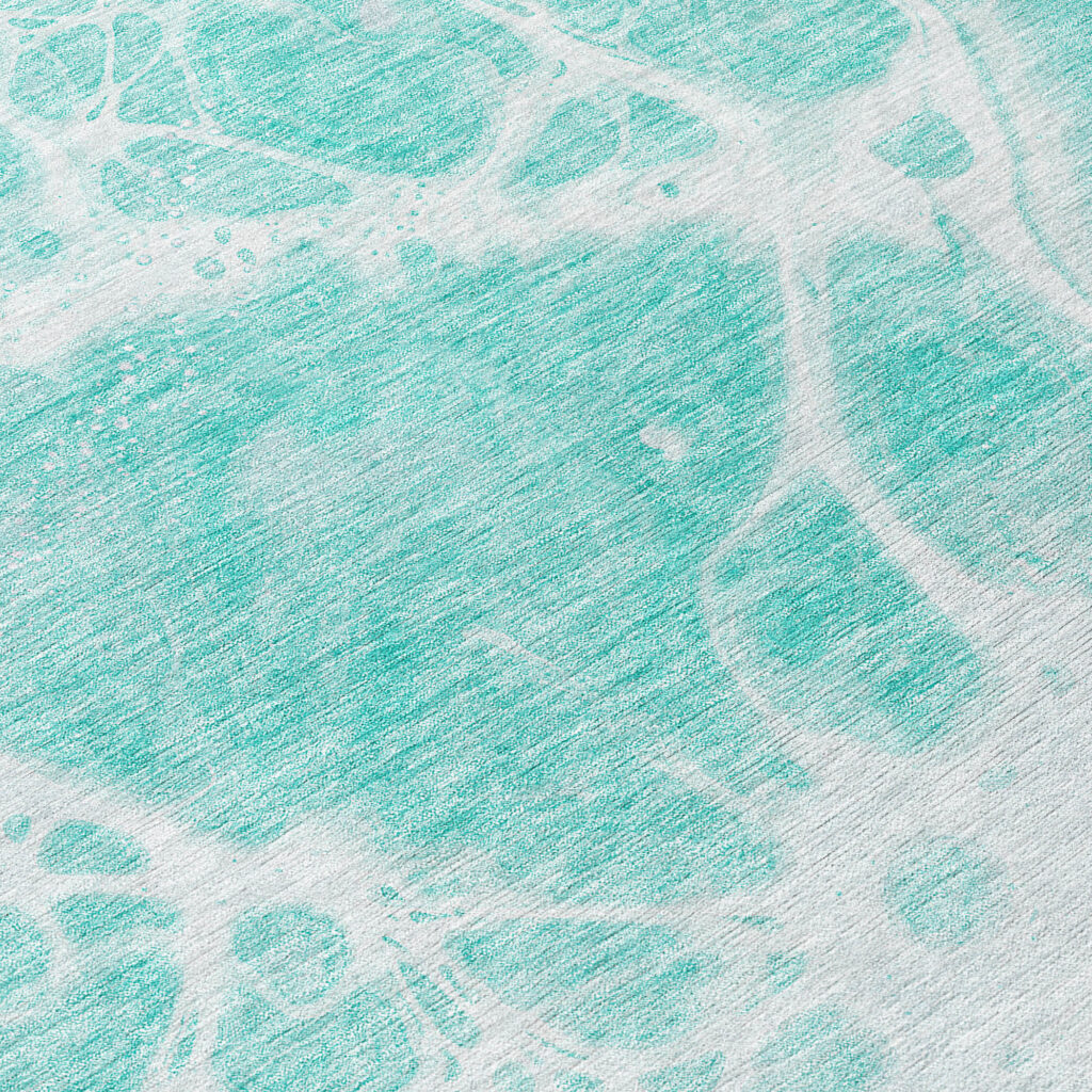 8' Aqua Teal Blue And Ivory Round Nautical Washable Indoor Outdoor Area Rug
