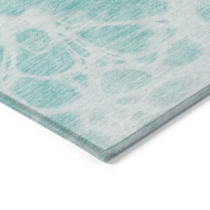 9' X 12' Aqua Teal Blue And Ivory Nautical Washable Indoor Outdoor Area Rug