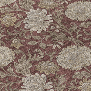 8' Merlot Taupe And Beige Round Floral Washable Indoor Outdoor Area Rug