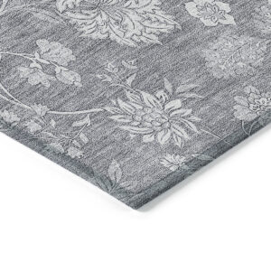 5' X 8' Gray Silver And Ivory Floral Washable Indoor Outdoor Area Rug