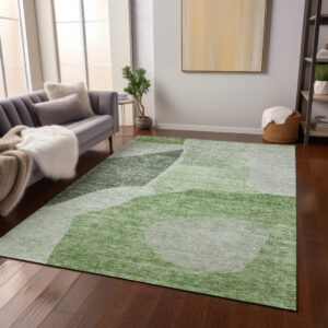 3' X 5' Olive Green And Fern Green Abstract Washable Indoor Outdoor Area Rug