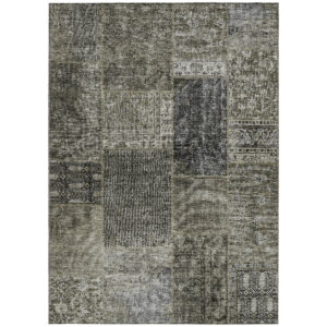 8' X 10' Taupe Brown And Charcoal Patchwork Washable Indoor Outdoor Area Rug