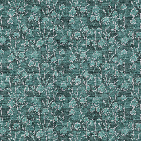8' X 10' Teal Blue Aqua And Ivory Floral Washable Indoor Outdoor Area Rug