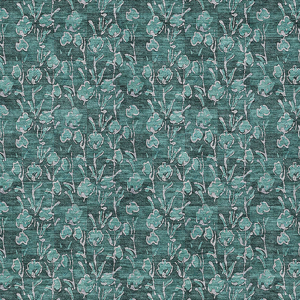 8' X 10' Teal Blue Aqua And Ivory Floral Washable Indoor Outdoor Area Rug