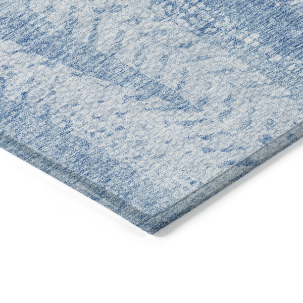 3' X 5' Sky Blue And Denim Blue Botanical Leaves Washable Indoor Outdoor Area Rug