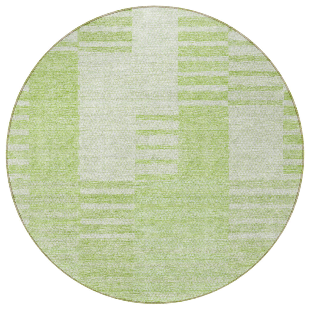 8' Artichoke Green And Mint Green Round Striped Washable Indoor Outdoor Area Rug
