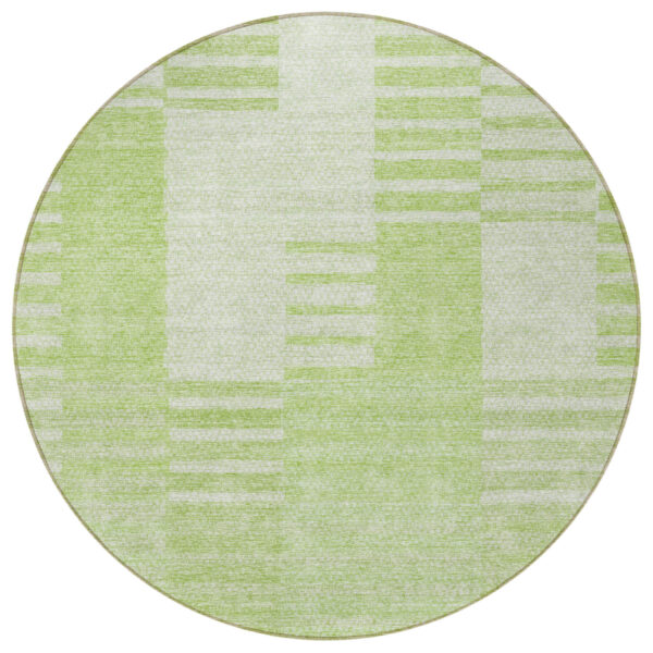 8' Artichoke Green And Mint Green Round Striped Washable Indoor Outdoor Area Rug