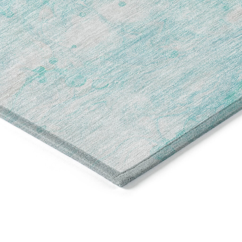 5' X 8' Aqua Ivory And Teal Blue Abstract Washable Indoor Outdoor Area Rug