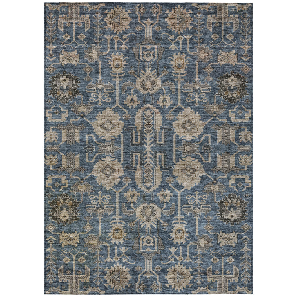 3' X 5' Navy Blue Beige And Taupe Oriental Washable Indoor Outdoor Area Rug