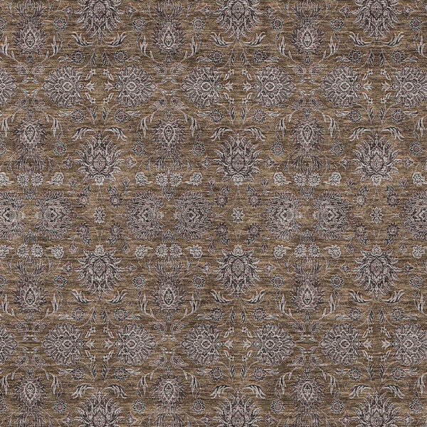 5' X 8' Chocolate And Gray Floral Washable Indoor Outdoor Area Rug