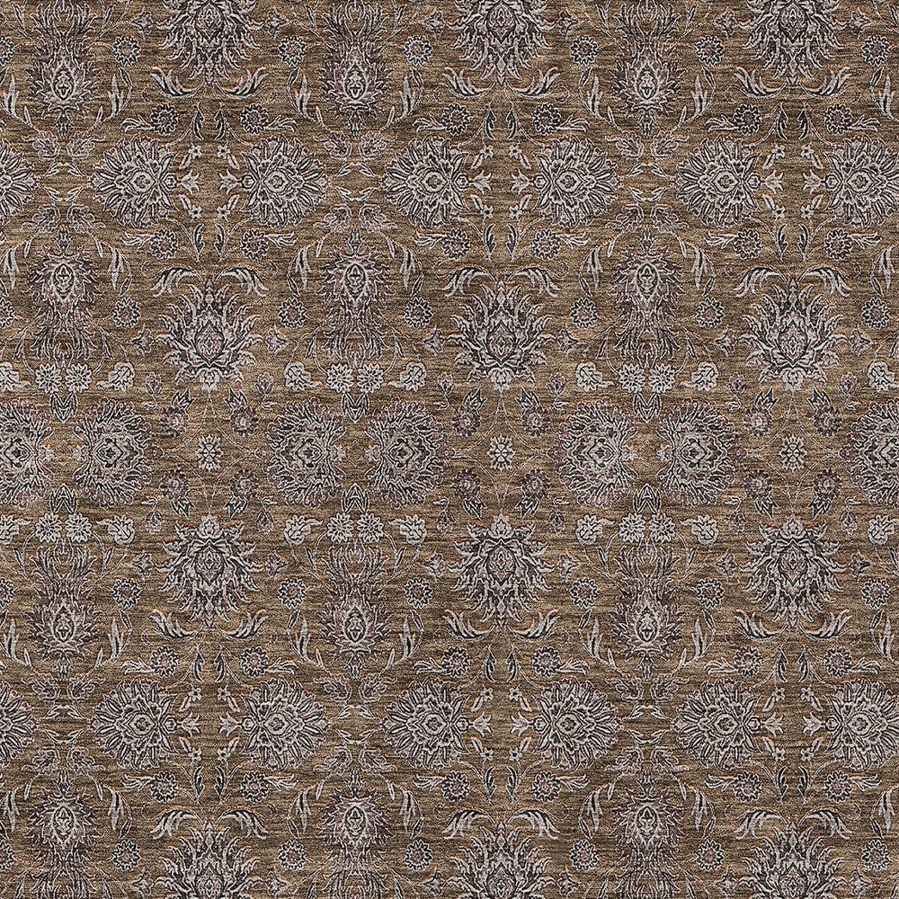 5' X 8' Chocolate And Gray Floral Washable Indoor Outdoor Area Rug