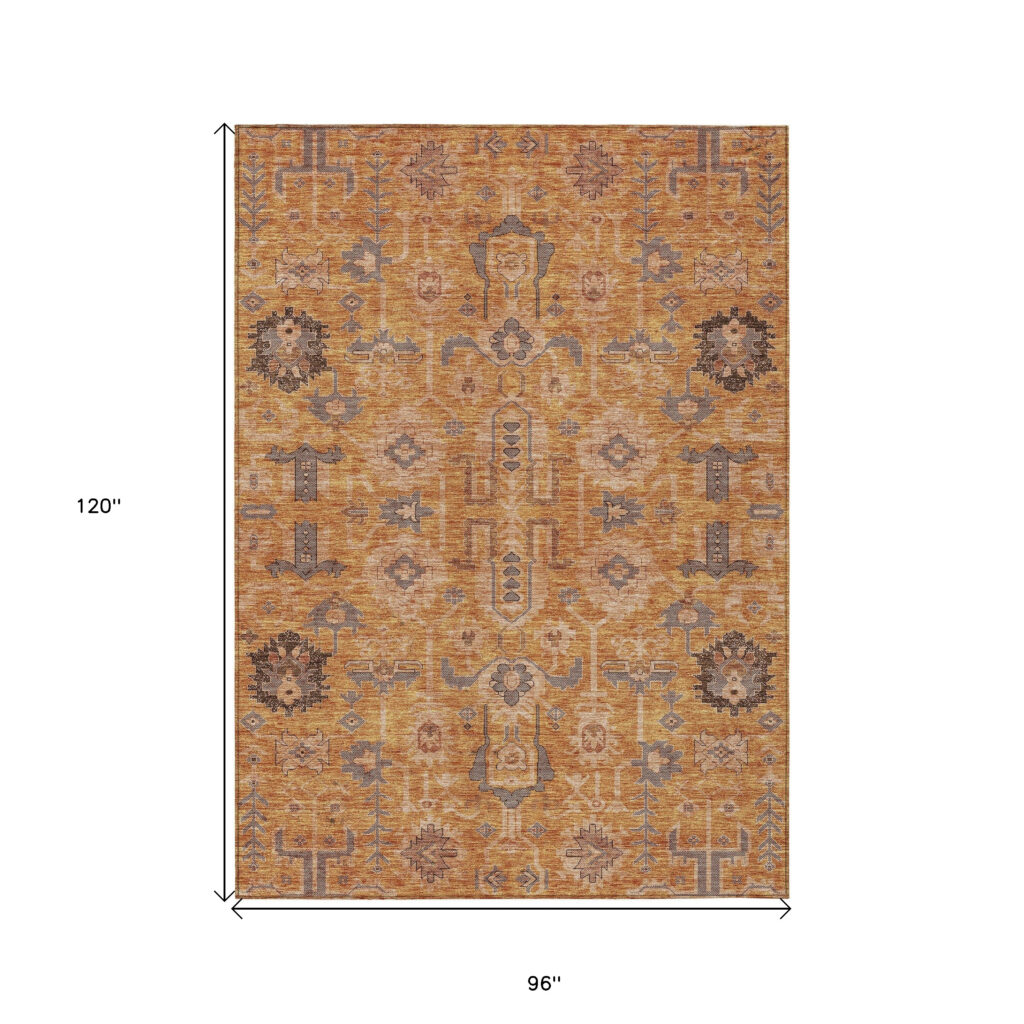 8' X 10' Terra Cotta Beige And Gray Oriental Washable Indoor Outdoor Area Rug