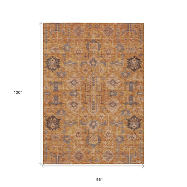 8' X 10' Terra Cotta Beige And Gray Oriental Washable Indoor Outdoor Area Rug