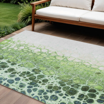 9' X 12' Green And Mint Green Abstract Washable Indoor Outdoor Area Rug