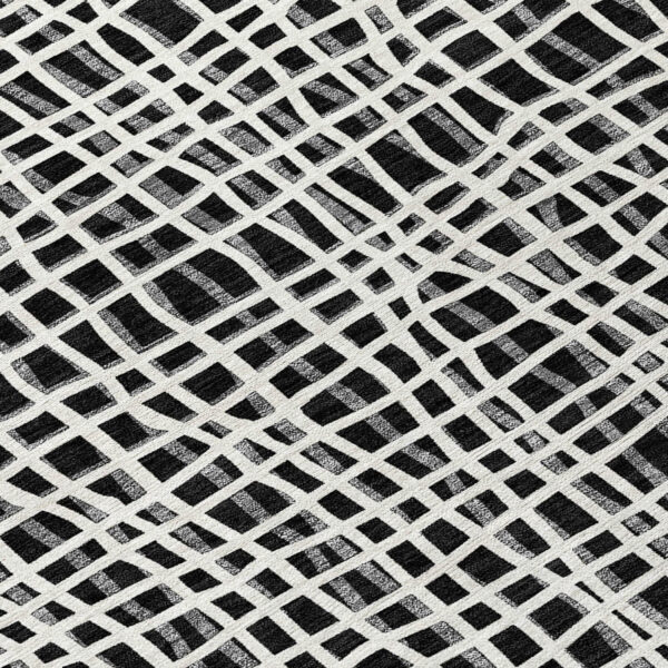 9' X 12' Black Gray And Ivory Striped Washable Indoor Outdoor Area Rug