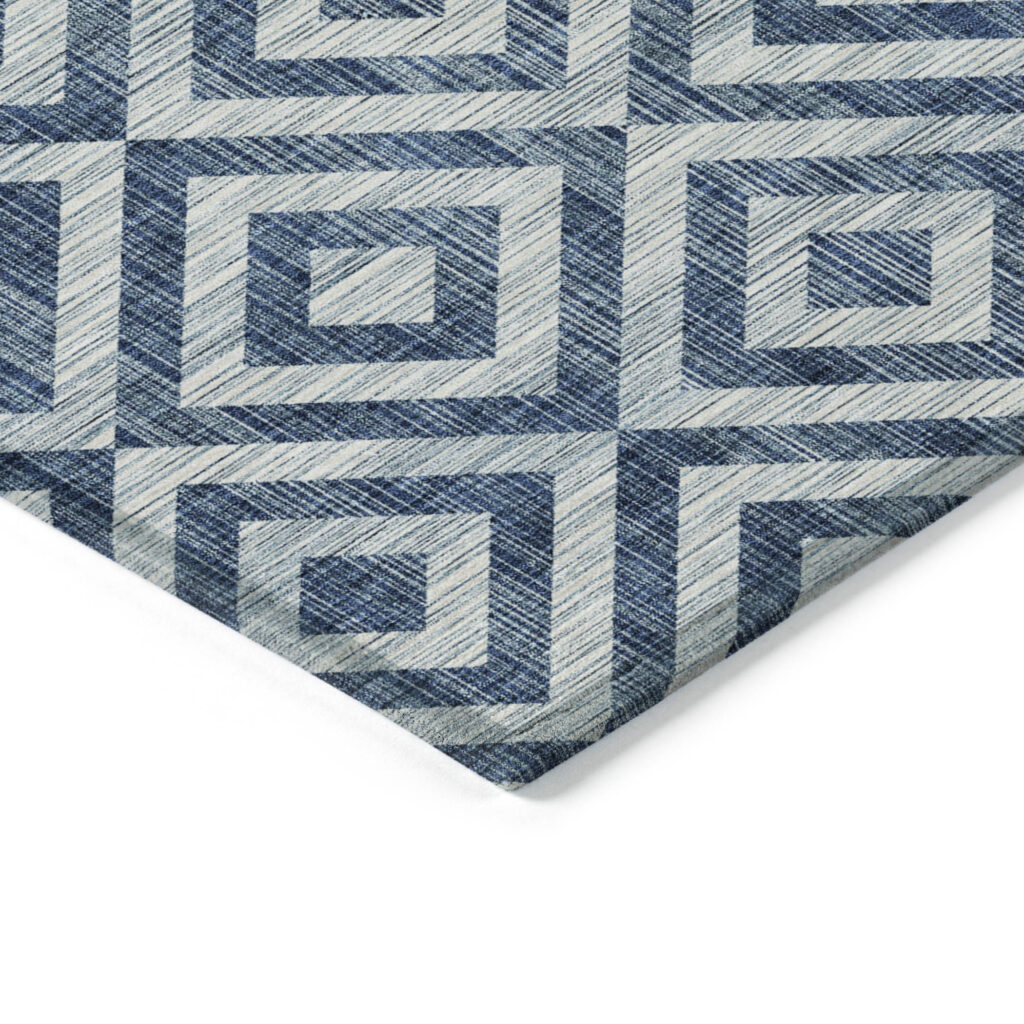 3' X 5' Navy Blue And Ivory Geometric Washable Indoor Outdoor Area Rug