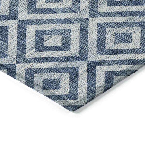 3' X 5' Navy Blue And Ivory Geometric Washable Indoor Outdoor Area Rug