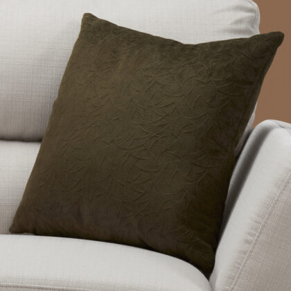 18" X 18" Dark Green Velvet Polyester Floral Zippered Pillow
