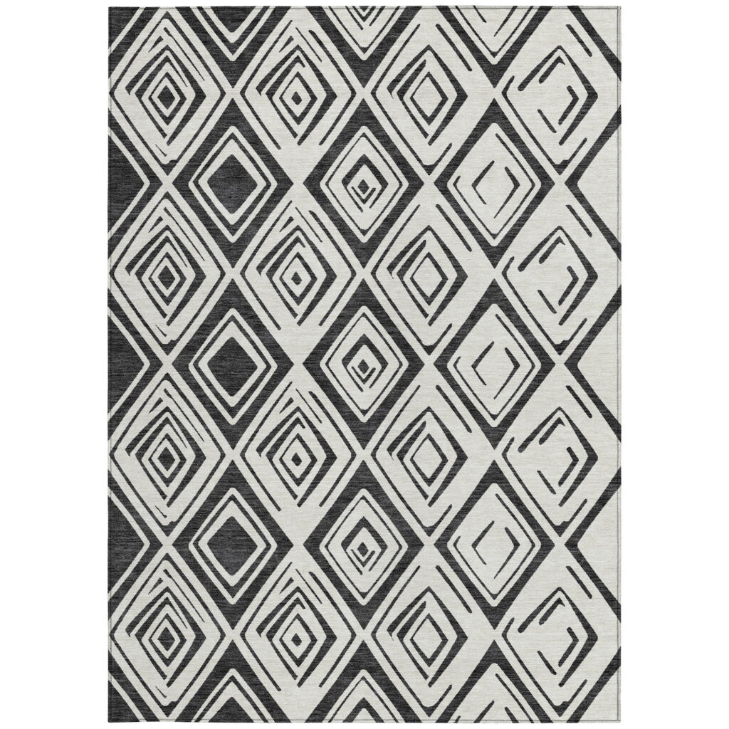 8' X 10' Ivory And Black Geometric Washable Indoor Outdoor Area Rug