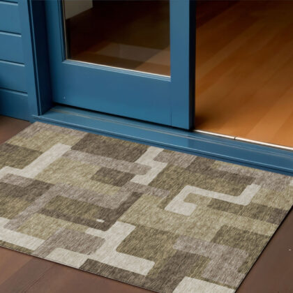 3' X 5' Brown And Beige Abstract Washable Indoor Outdoor Area Rug