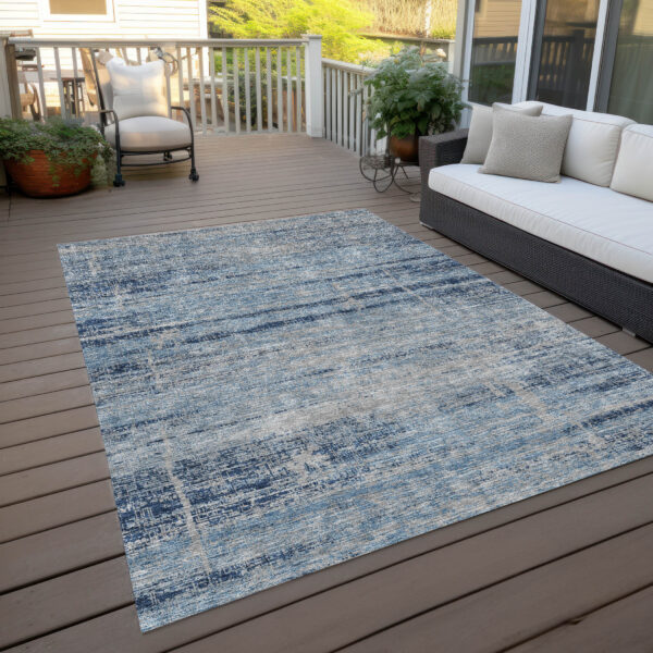 9' X 12' Sky Blue And Navy Blue Abstract Washable Indoor Outdoor Area Rug
