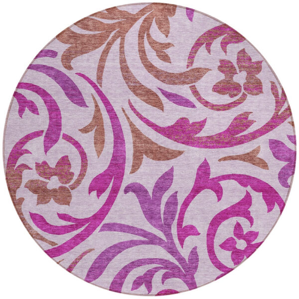 8' Lavender Blush And Purple Round Floral Washable Indoor Outdoor Area Rug
