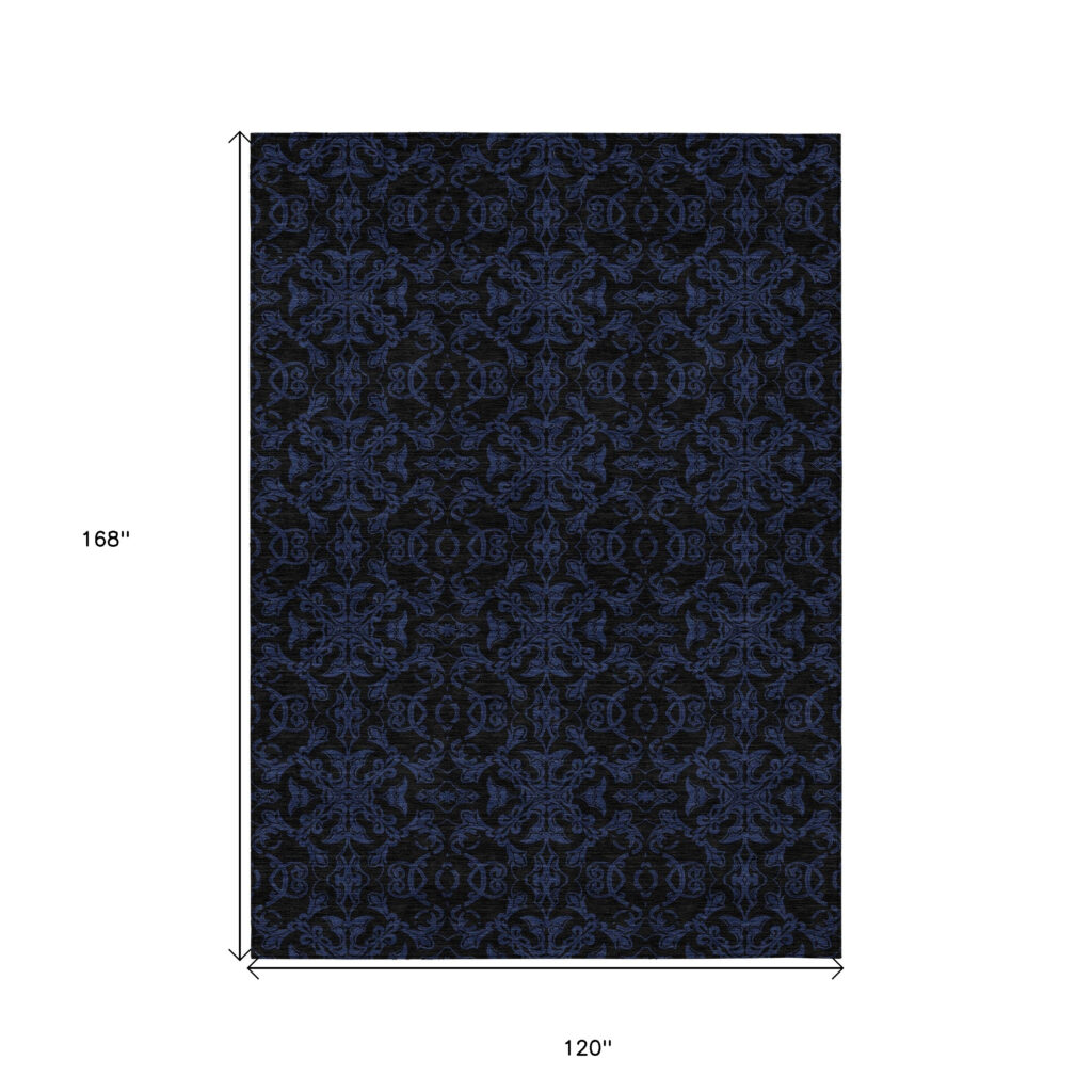 10' X 14' Blue And Navy Blue Medallion Washable Indoor Outdoor Area Rug