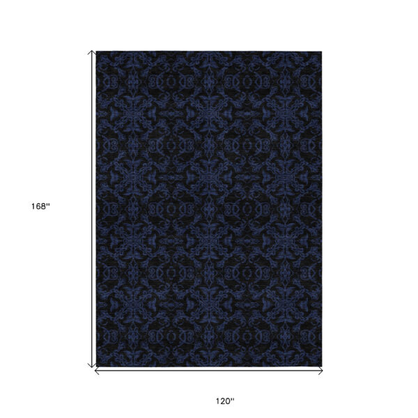 10' X 14' Blue And Navy Blue Medallion Washable Indoor Outdoor Area Rug