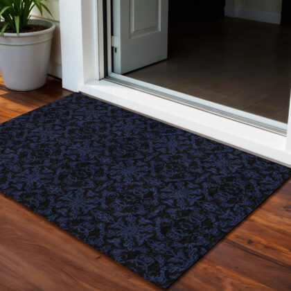 3' X 5' Blue And Navy Blue Medallion Washable Indoor Outdoor Area Rug
