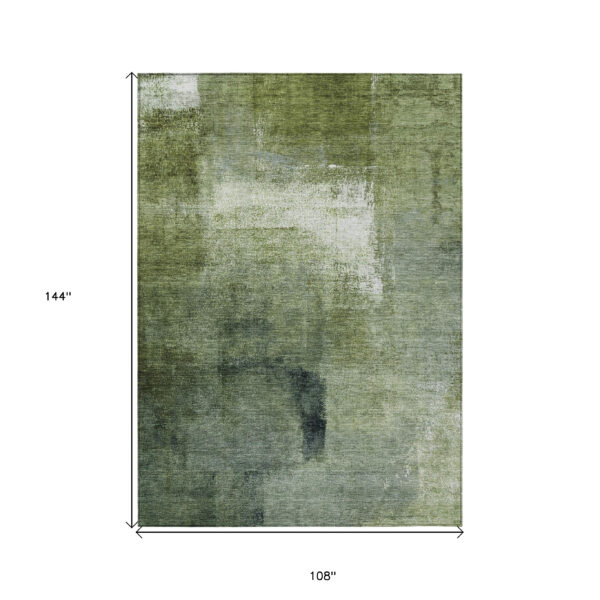 9' X 12' Artichoke Green And Sage Abstract Washable Indoor Outdoor Area Rug