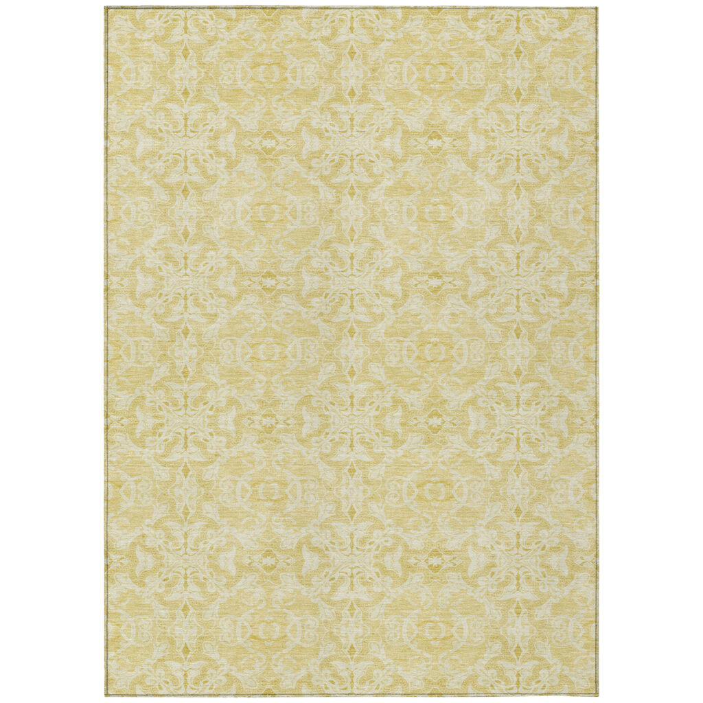 3' X 5' Gold And Ivory Medallion Washable Indoor Outdoor Area Rug