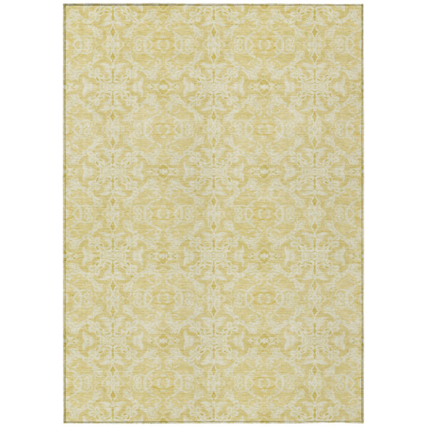 3' X 5' Gold And Ivory Medallion Washable Indoor Outdoor Area Rug