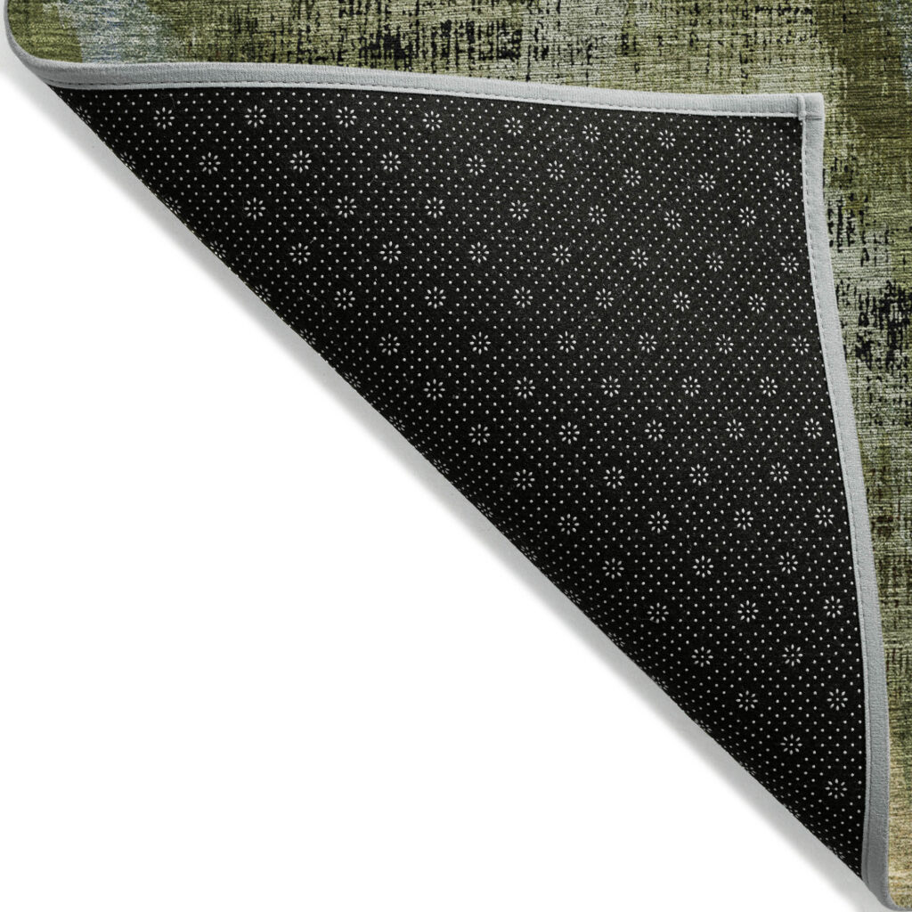 3' X 5' Olive Green And Gold Abstract Washable Indoor Outdoor Area Rug