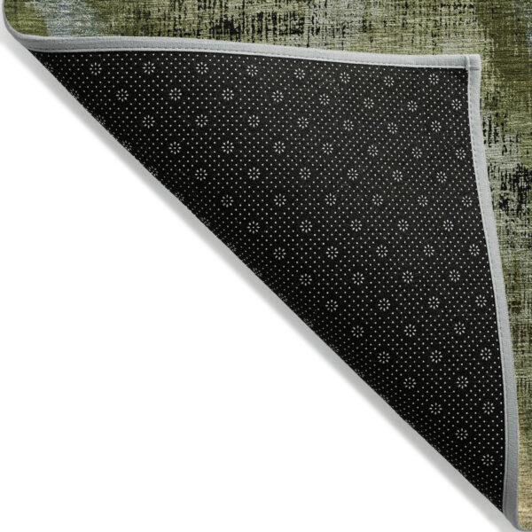 3' X 5' Olive Green And Gold Abstract Washable Indoor Outdoor Area Rug