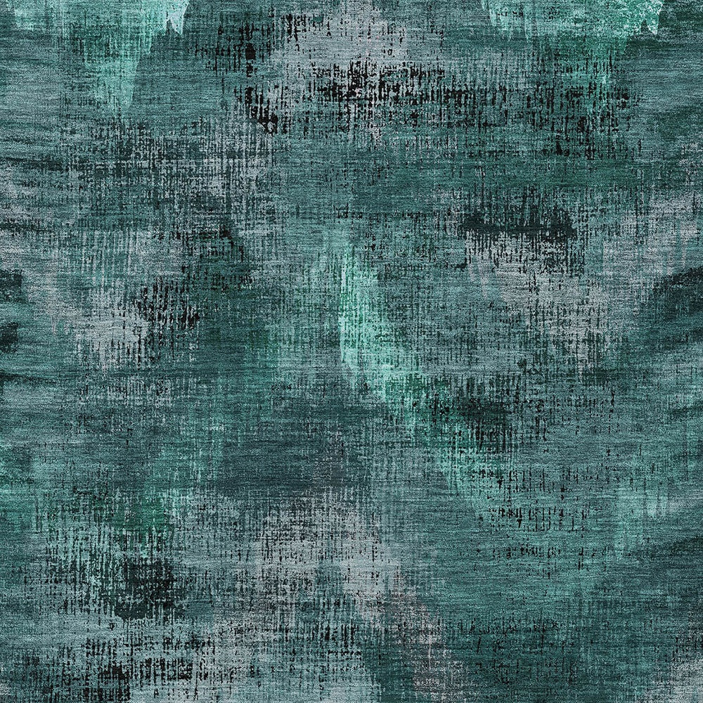 10' X 14' Fern Green And Emerald Abstract Washable Indoor Outdoor Area Rug
